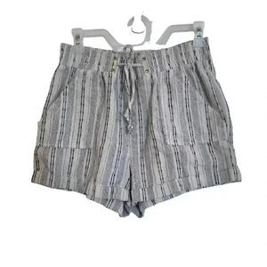 Ci Sono Girl’s White/Black Linen Striped Paper Bag Shorts